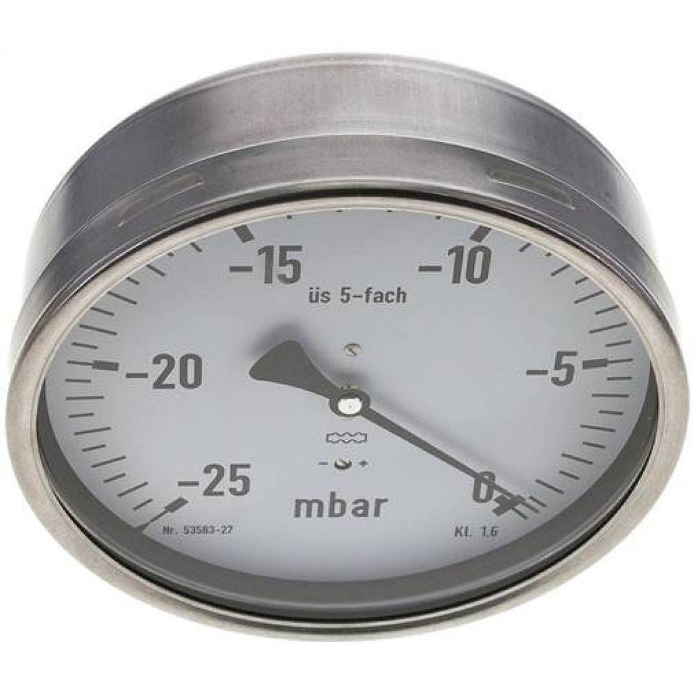 MW -25160 MB5CR ** Manometer waagerecht 160mm, -0,025 bar bis 0 bar mbar, G 1/2"