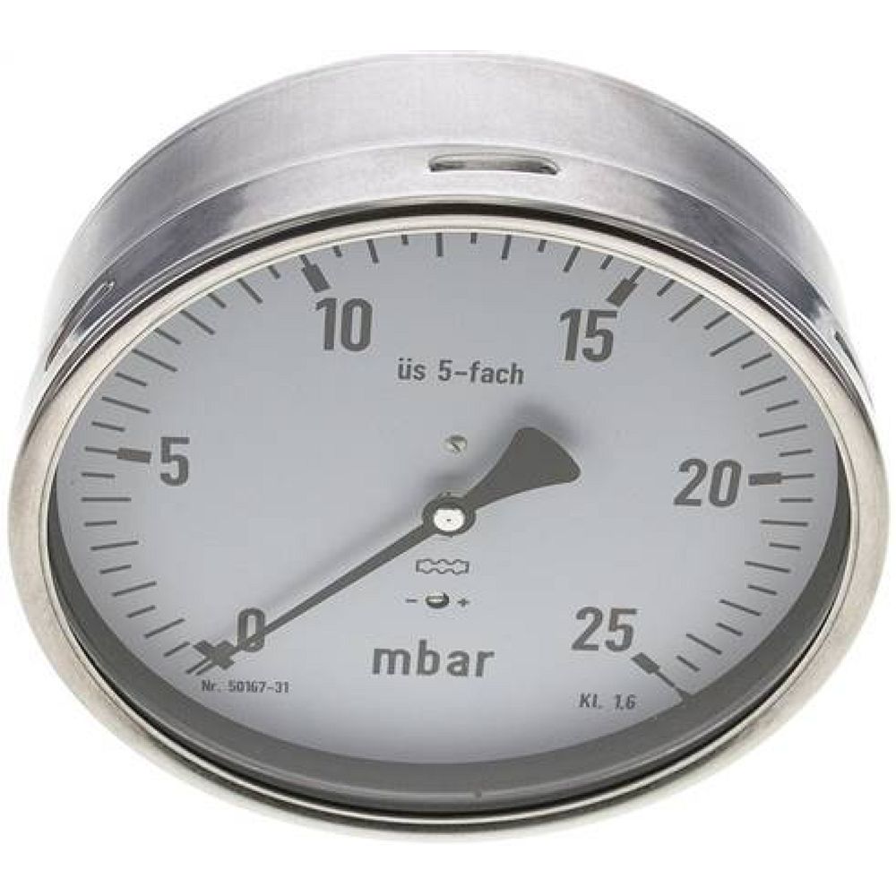 MW 25160 MB5CR ** Manometer waagerecht 160mm, 0-25 mbar, G 1/2"