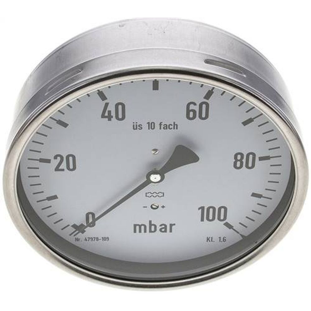 MW 100160 MB10 CR Manometer waagerecht 160mm, 0-100 mbar, G 1/2"