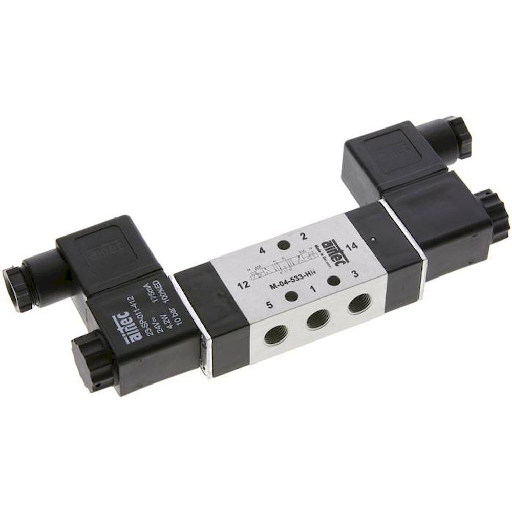 Airtec M-04533HN-24VAC. 5/3-way solenoid valve, G 1/8", Centre position vented, 24V AC