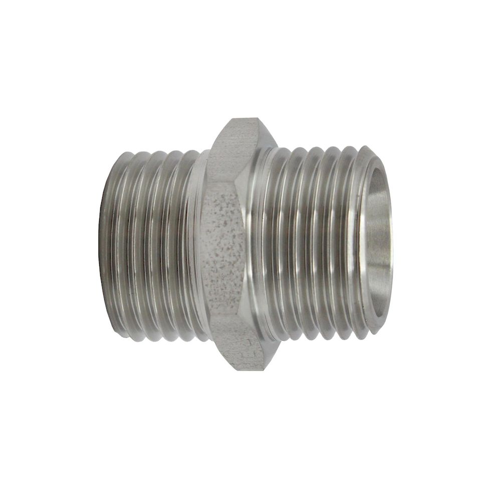 Riegler 111687.Double threaded nipple, G 1/2 o., G 1 o., Stainless steel 1.4571