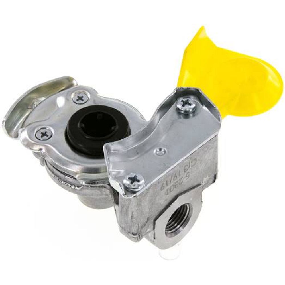 Fahrzeugkupplung M 16x1,5(IG), Bremse (gelb) für Zugmaschinen, DIN 74254 (mit Ventil)