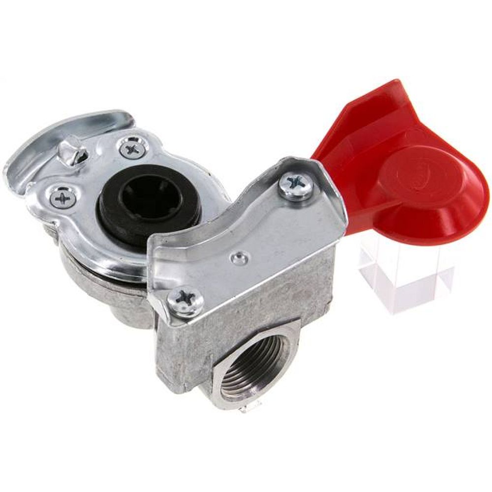 Fahrzeugkupplung M 22x1,5(IG), Vorrat (rot) für Zugmaschinen, DIN 74254 (mit Ventil)