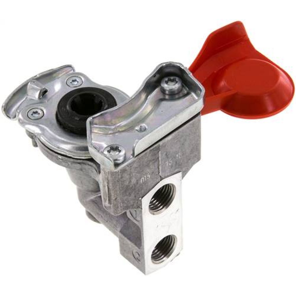 Fahrzeugkupplung 2x M 16x1,5(IG), Vorrat (rot) für Zugmaschinen, DIN 74254 (mit Ventil)