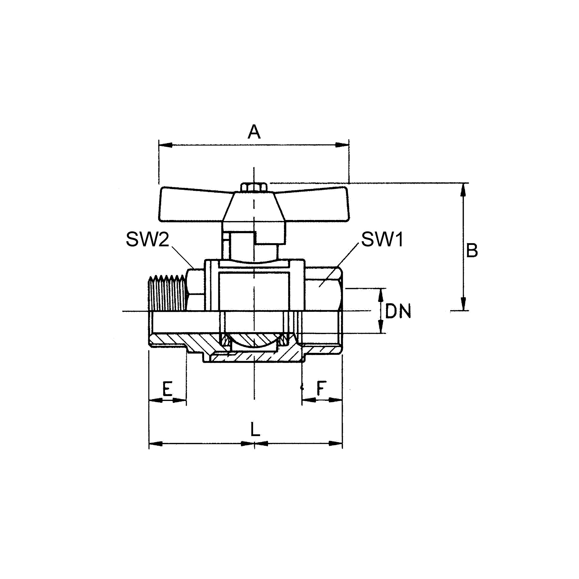 Ball valve heavy duty design, butterfly handle, IT/ET, G 1 - Riegler 147614
