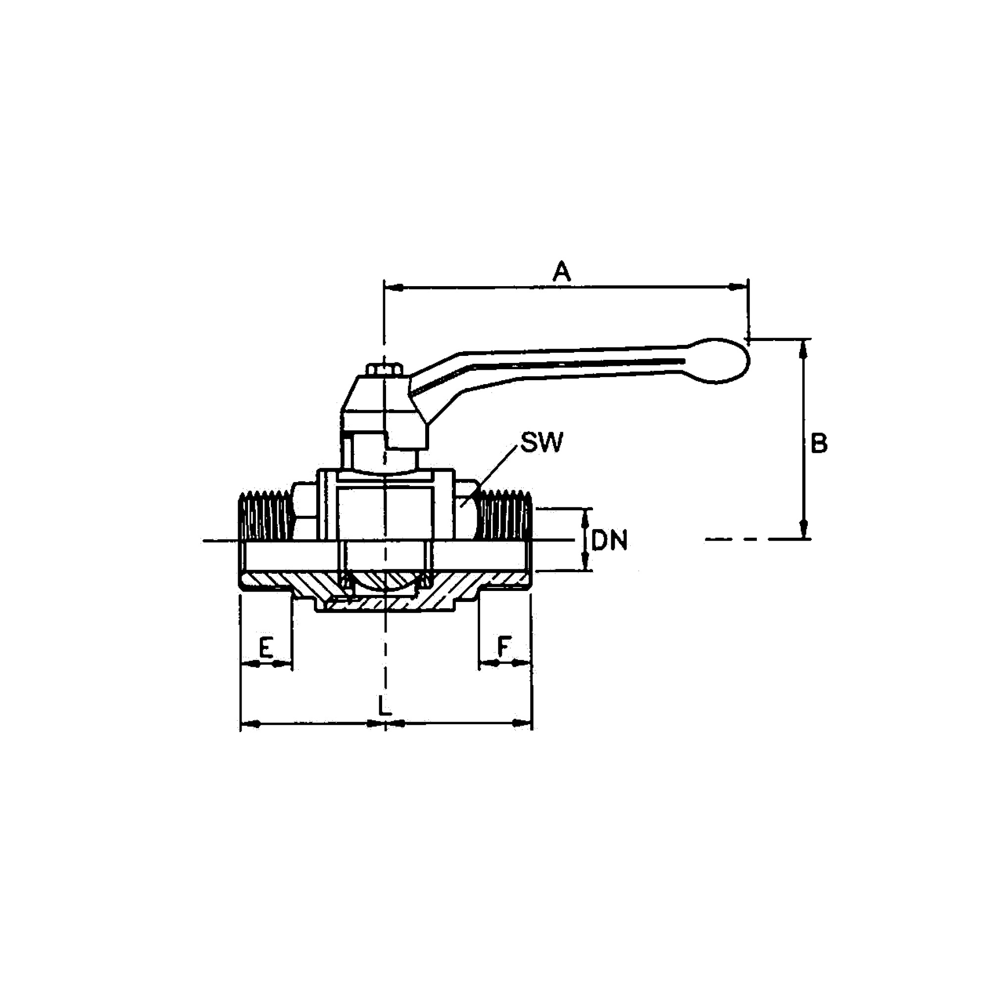 Kugelhahn schwere Ausführung, Handhebel, AG/AG, MS vern., R 2 - Riegler 103286