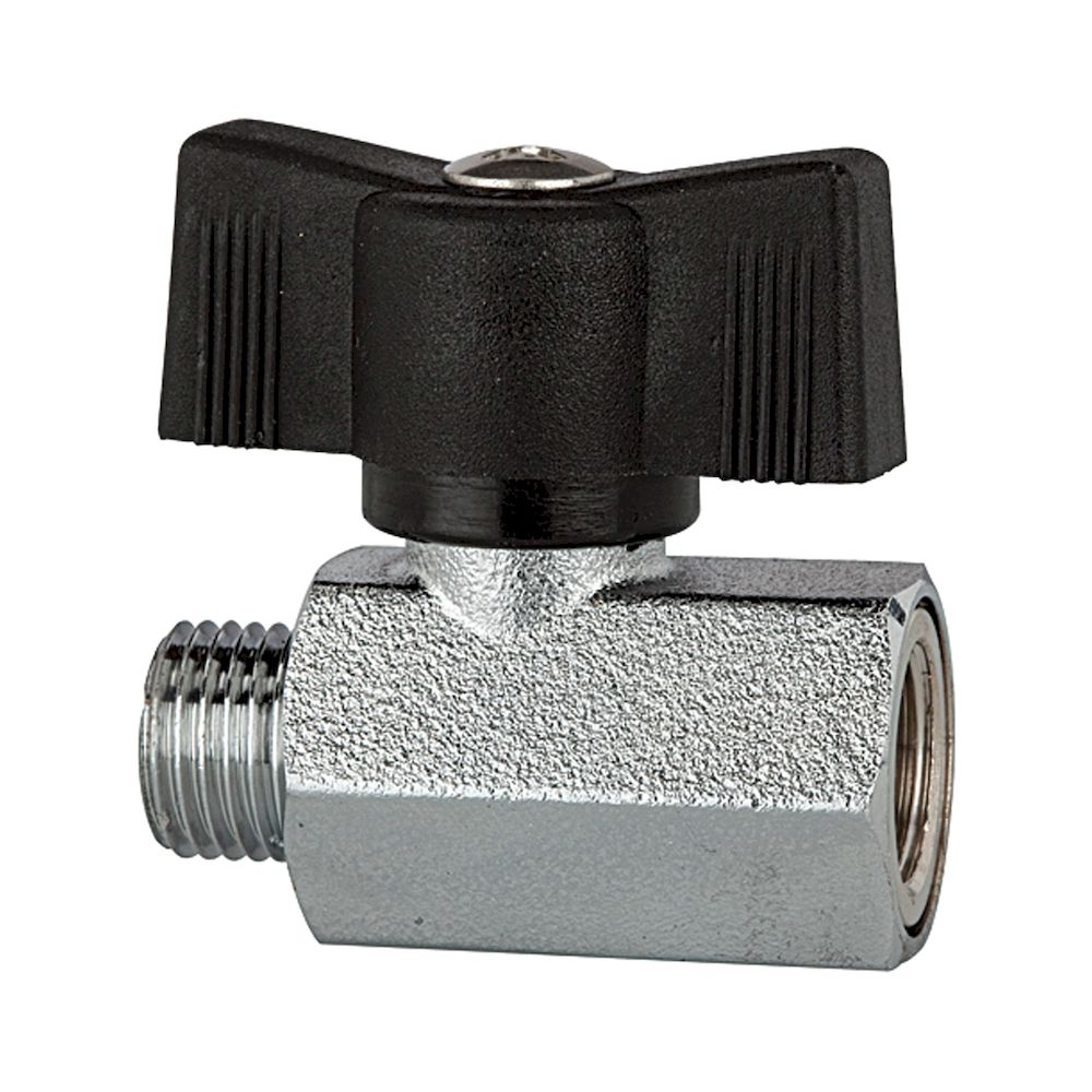 Riegler 103332.Mini ball valve nickel-plated brass, Butterfly handle G 1/2 IT/ET