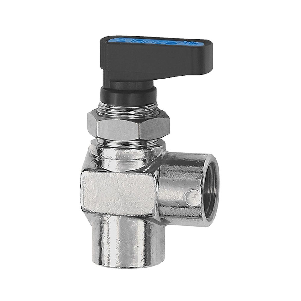 Riegler 103360.Angled mini ball valve, Control panel integration, G 1/8 IT
