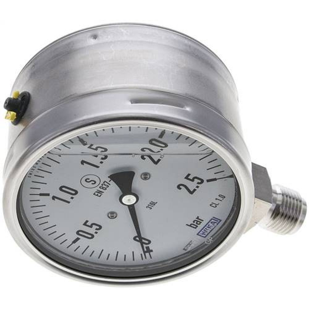 Wika MSS 2,5100 GLY ES Gly.-Sicherheits-Manometer senkrecht,100mm, 0-2,5 bar