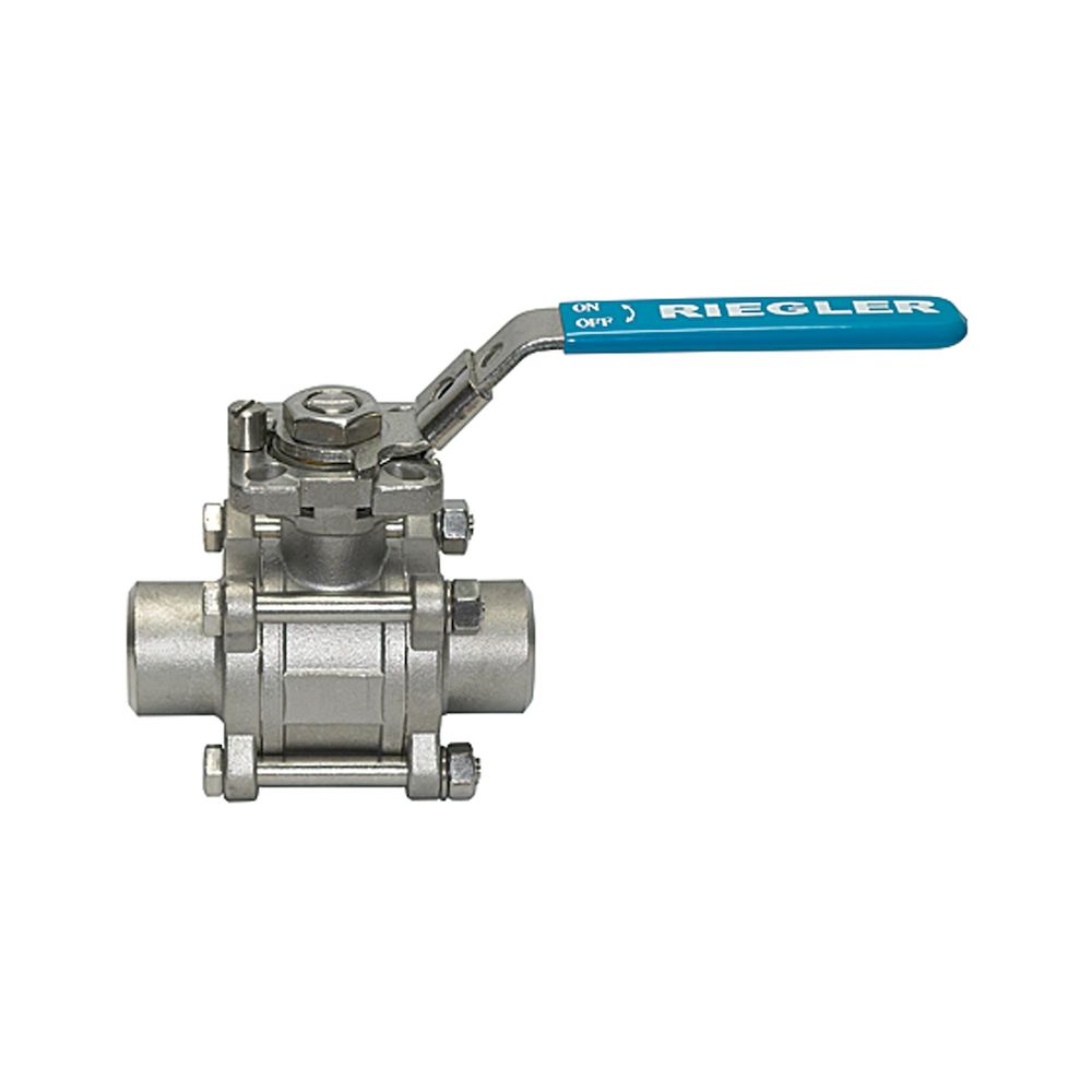 Riegler 103460.Stainless steel ball valve, weld-on studs, for tube O.D. 42.4 mm