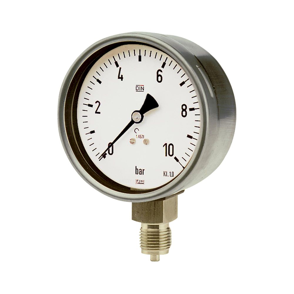 Riegler 102476. Manometer, CrNi-Stahl, G 1/4 radial unten, 0 - 2,5 bar, Ø 63