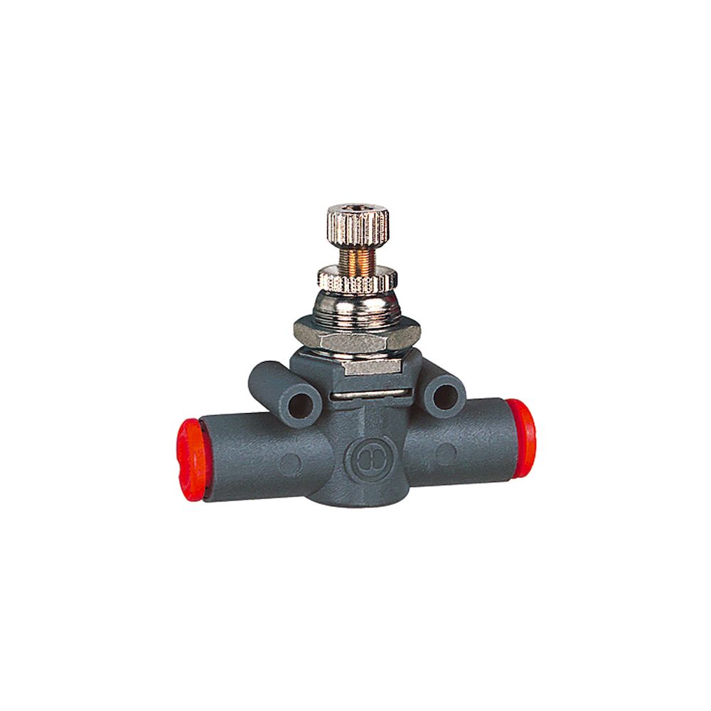 Riegler 106714.Unidirect. flow control valve, Flow one-sided, hose-hose, hose Ø4
