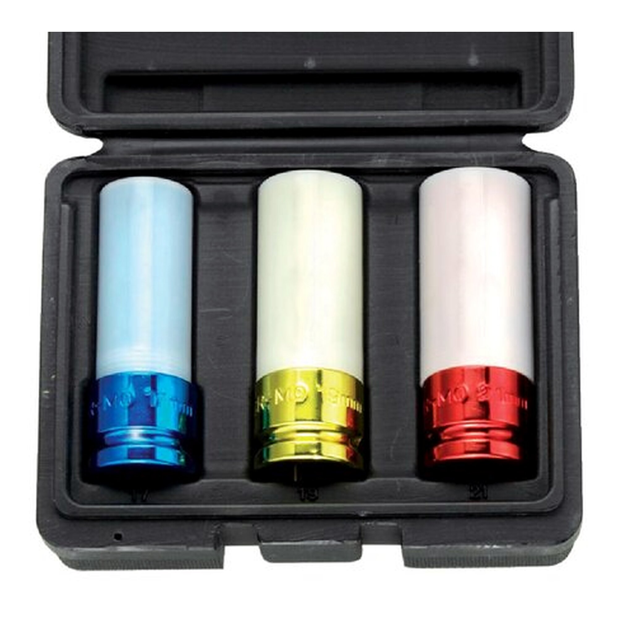 3-part impact socket-Satz (SW 17-21), long, for Pkw-Alurad-assembly, 1/2" (12.5 mm)