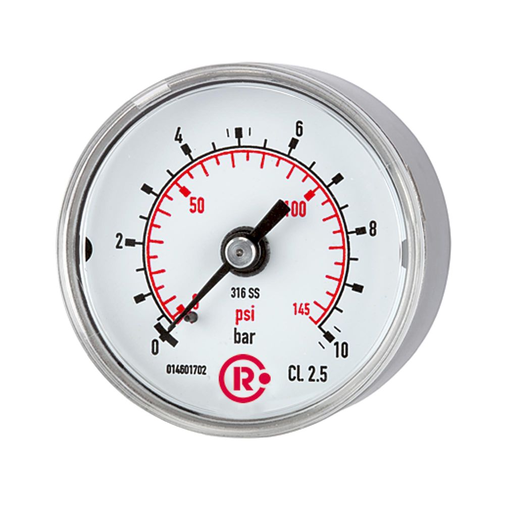 Riegler 102428. Standardmano, CrNi-Stahl, G 1/4 hinten zentr., 0 - 1,0 bar, Ø 40