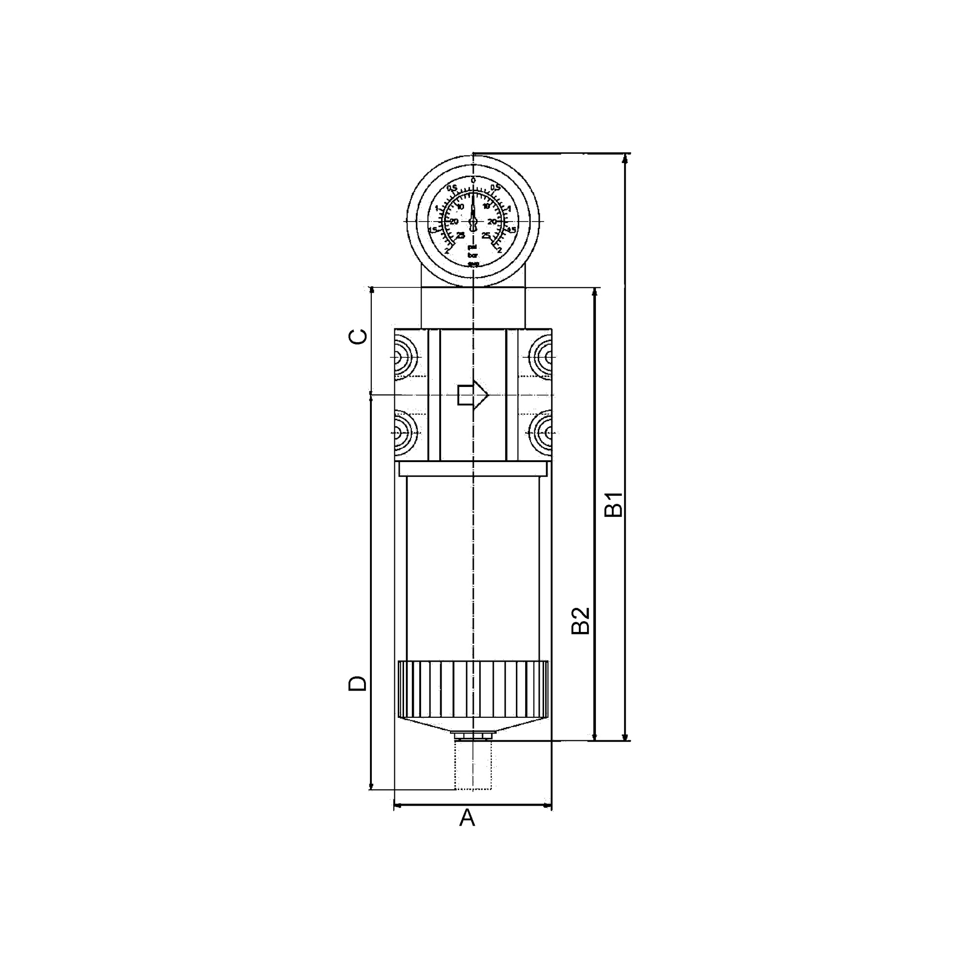 Aktivkohlefilter mit Differenzdruckmano., 0,005 mg/m³, G 1 1/4 - Riegler 101581