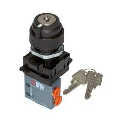 Riegler 106411. 3/2-Miniventil, manuell, Zugschalter, NC, bistabil, 4 mm seitl.