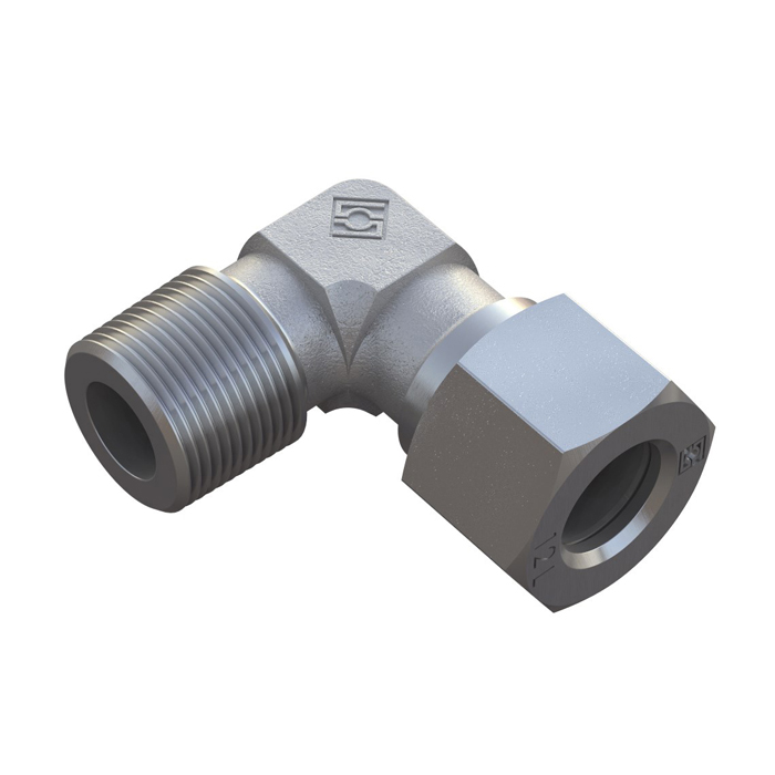 Stauff 6010014938. Male Stud Elbow NPT Thread Type: 06LL Size: 1/8 with Cutting Ring & Union Nut Steel, Zinc/Nickel-Plated