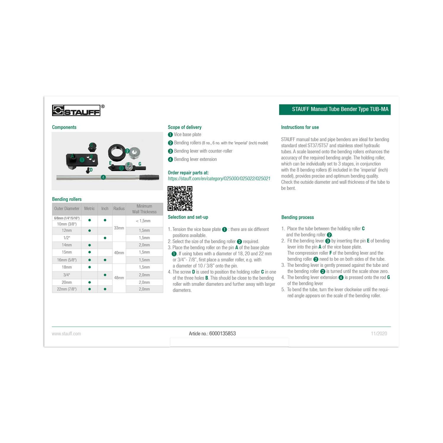 Stauff 6100135853. manual TUB-MA