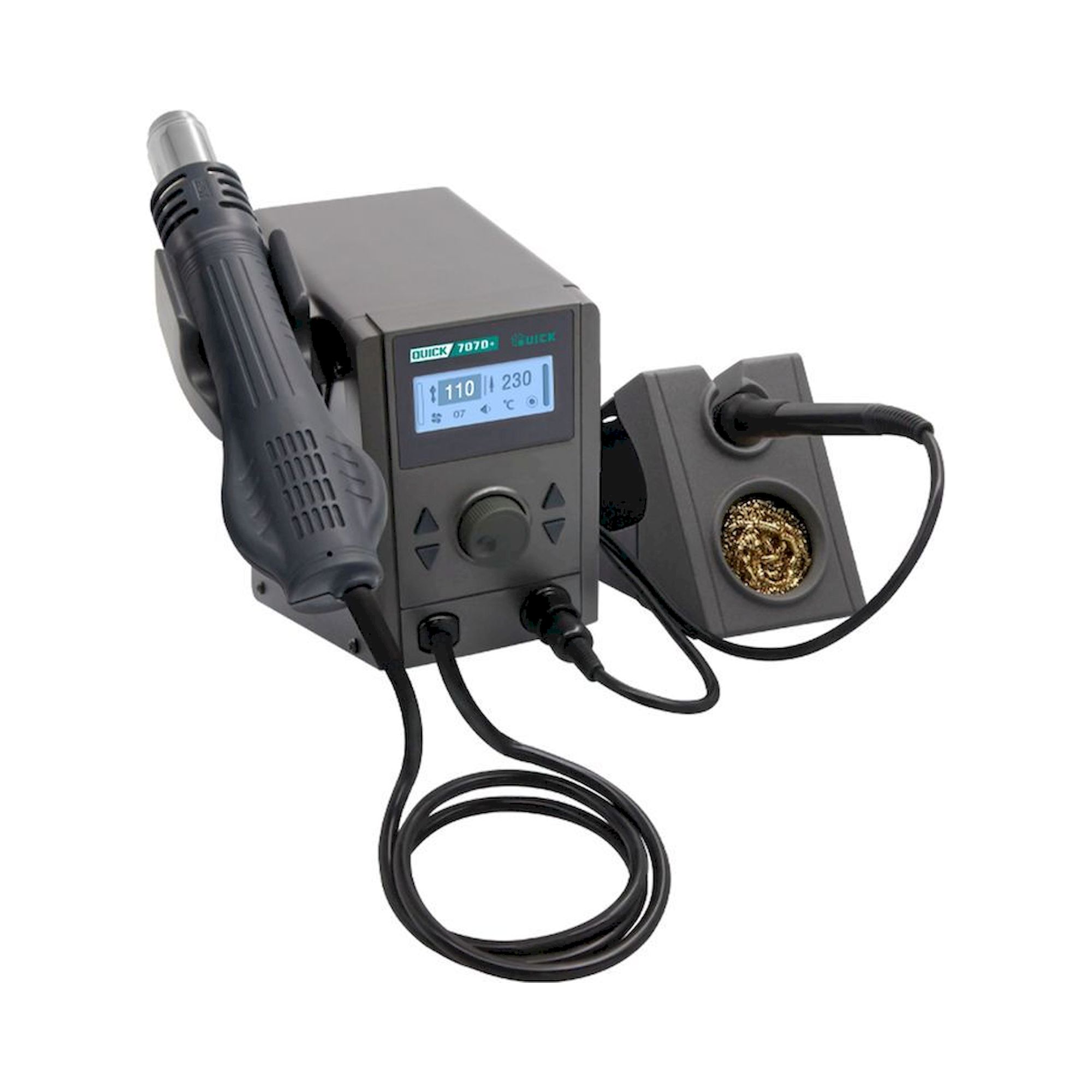 2-in-1 Reworkstation digital 800W, Heißluft bis 500°C, 70W Lötkolben - Quick 707D+