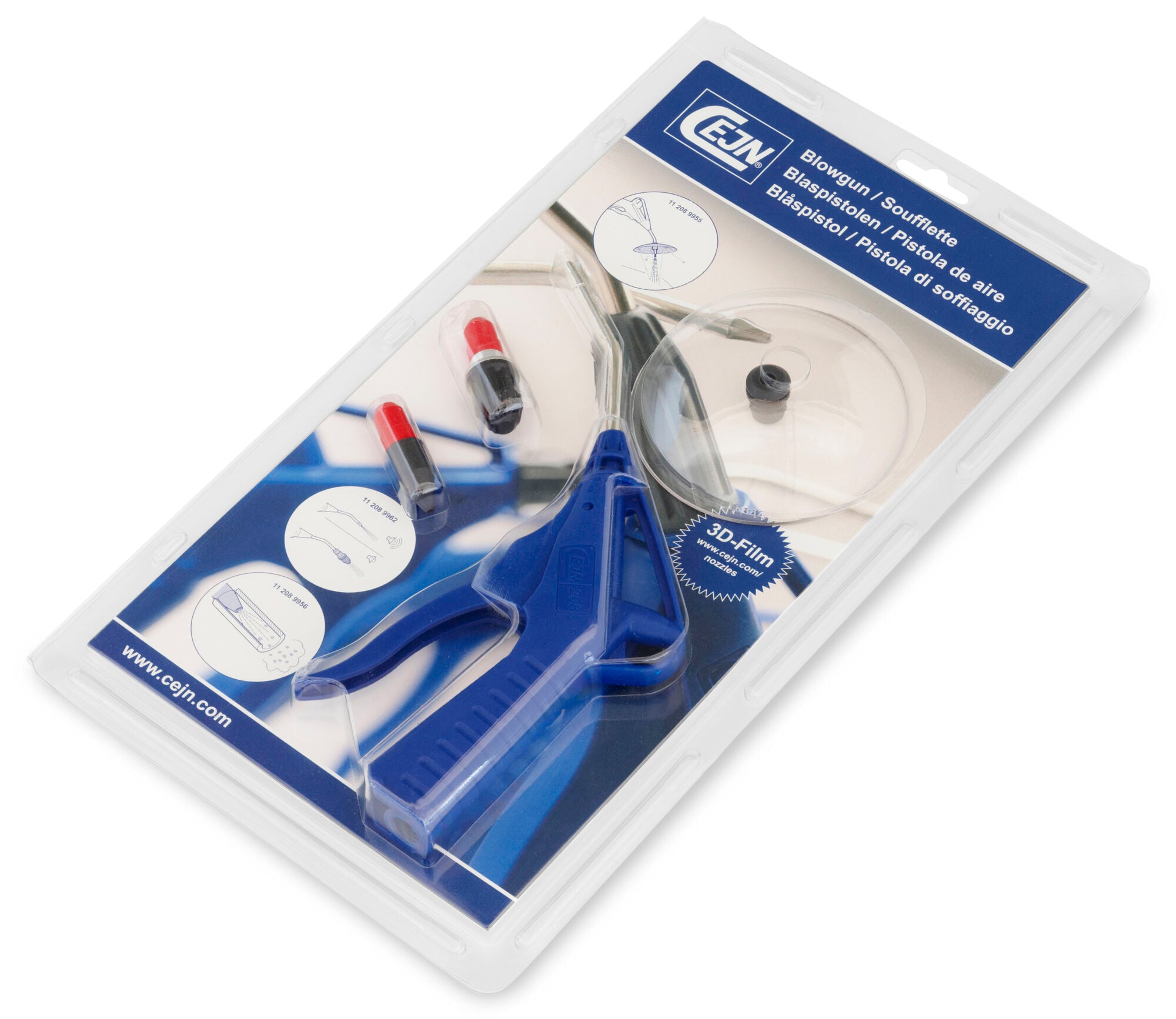 Series 208 blow gun, blister pack with accessories, Rc 1/4", plastic and stainless steel - Cejn 712081911
