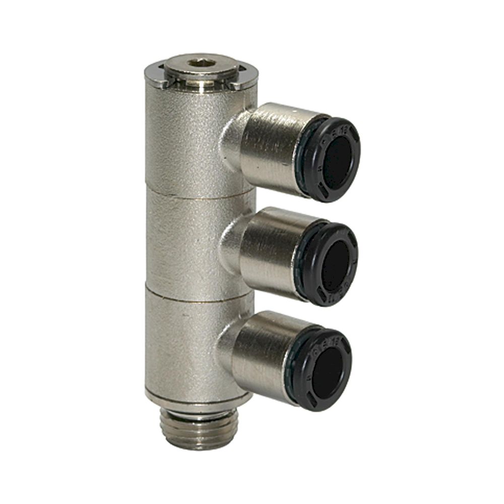 Riegler 108809. L-Mehrfachverteiler 3-fach »click-clock«, drehbar, G 1/8 a. Ø 8mm