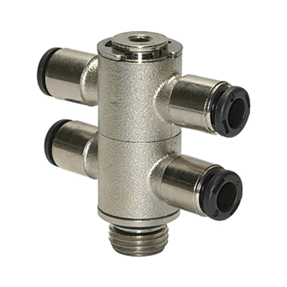 Riegler 108820. T-Mehrfachverteiler 4-fach »click-clock«, drehbar, G 1/4 a. Ø10mm