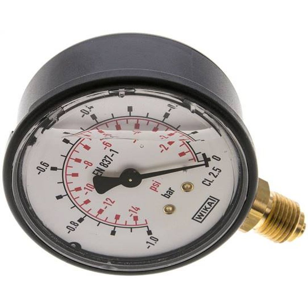 Wika MS -163 GLY Glycerin-Manometer senkrecht (KU/Ms), 63mm, -1 bis 0 bar