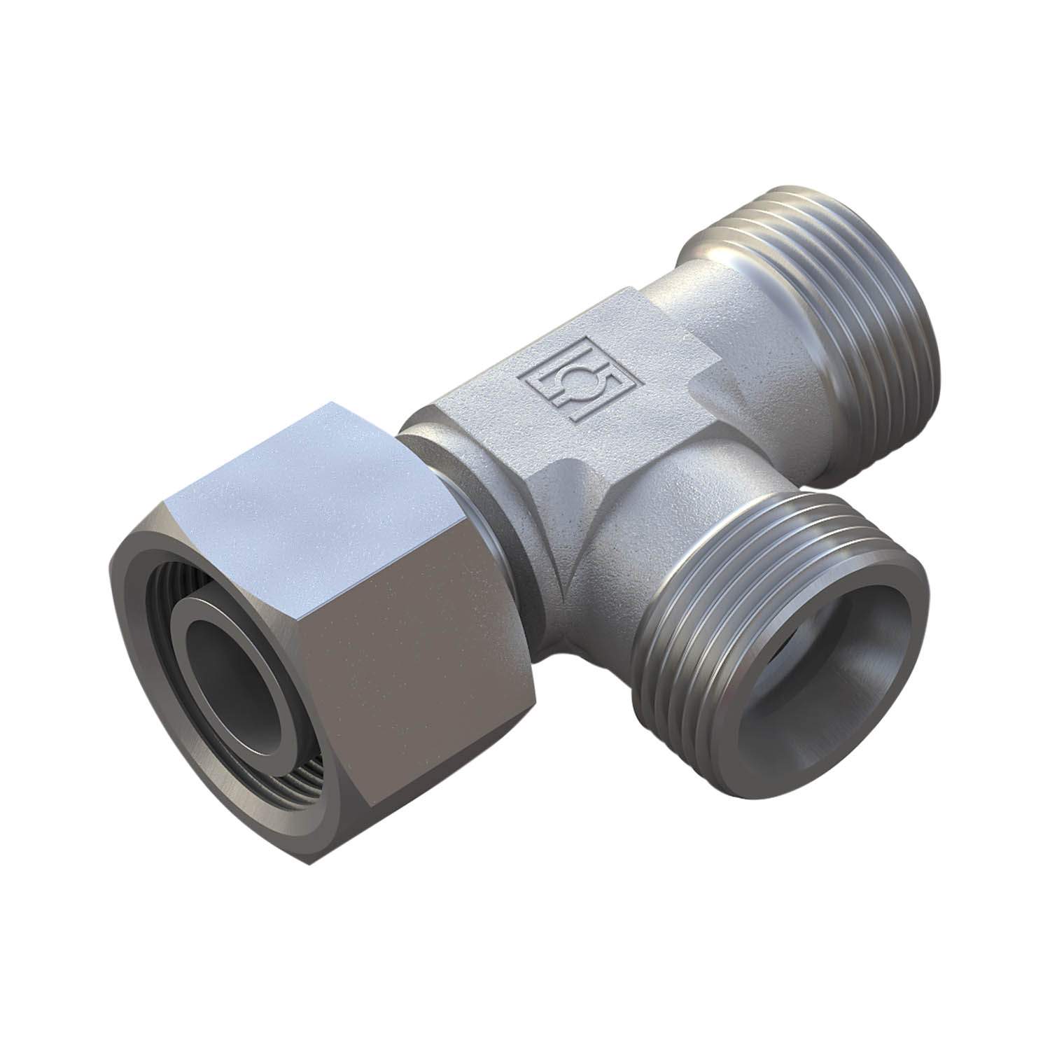 Stauff 6010007464. Adjust. Standpipe Barrel Tee Size / Type: 12S Cutting Ring,Nut On Standpipe Straight Male Stud Fitting 3/8 BSP Metallic Sealing"