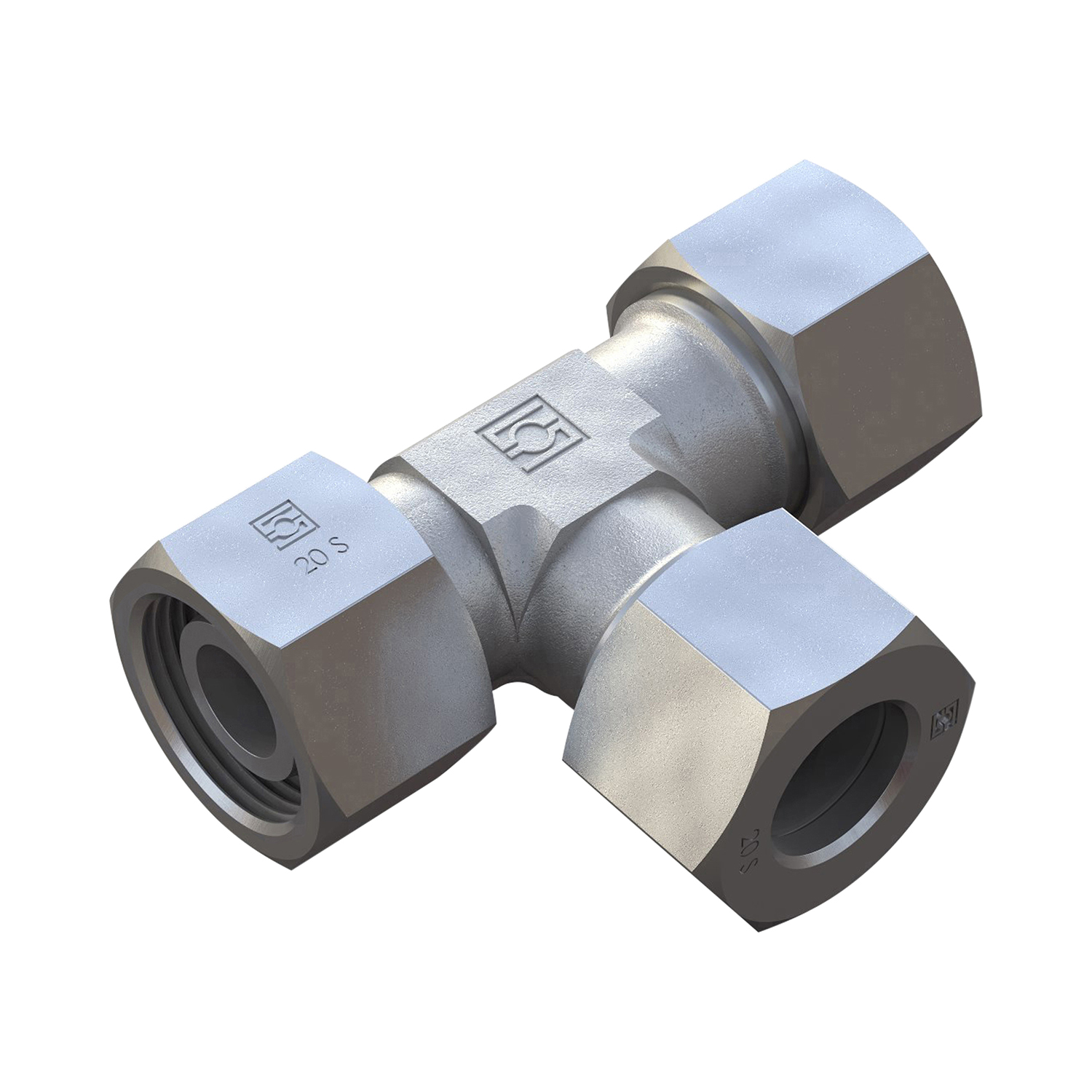 Stauff 6010003739. Adj Barrel Tee 24°Taper Size / Type: 42L with Cutting Ring & Union Nut Steel, Zinc/Nickel-Plated