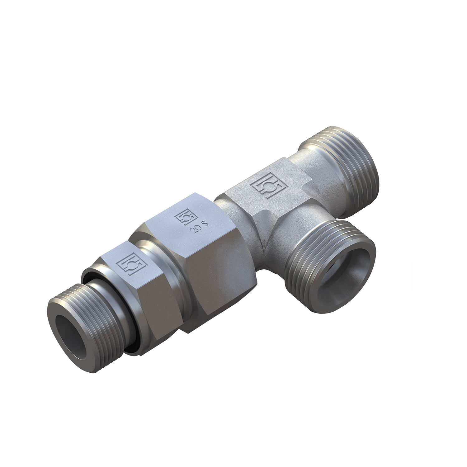 Stauff 6010006605. Adj Barrel Tee 24°Taper Size / Type: 15L Straight Male Stud Fitting 1/2 BSP, Profile Sealing Steel, Zinc/Nickel-Plated