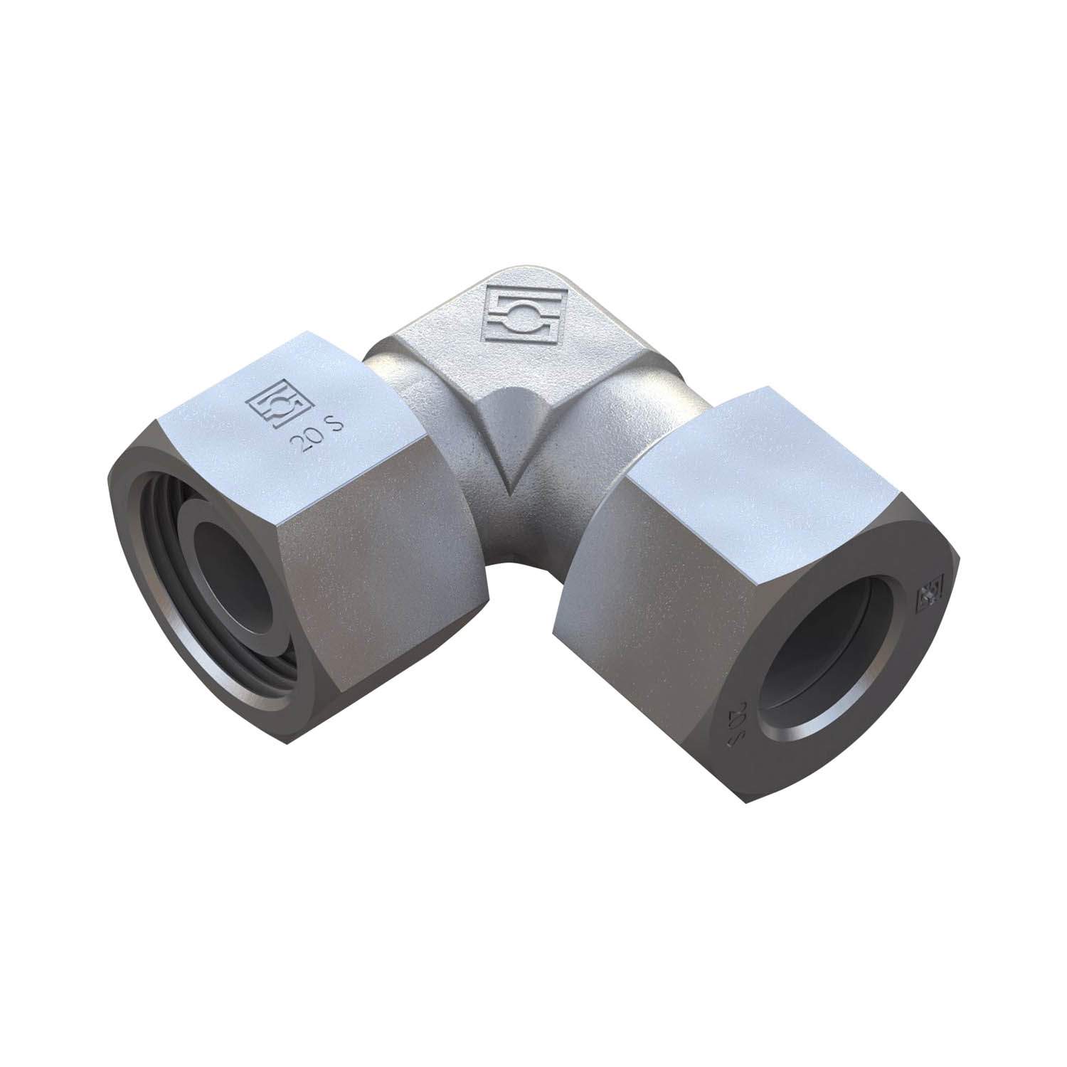 Stauff 6010003541. Adjustable Elbow (90°) with 24° Taper / O-Ring Size / Type: 16S with Cutting Ring & Union Nut Steel, Zinc/Nickel-Plated