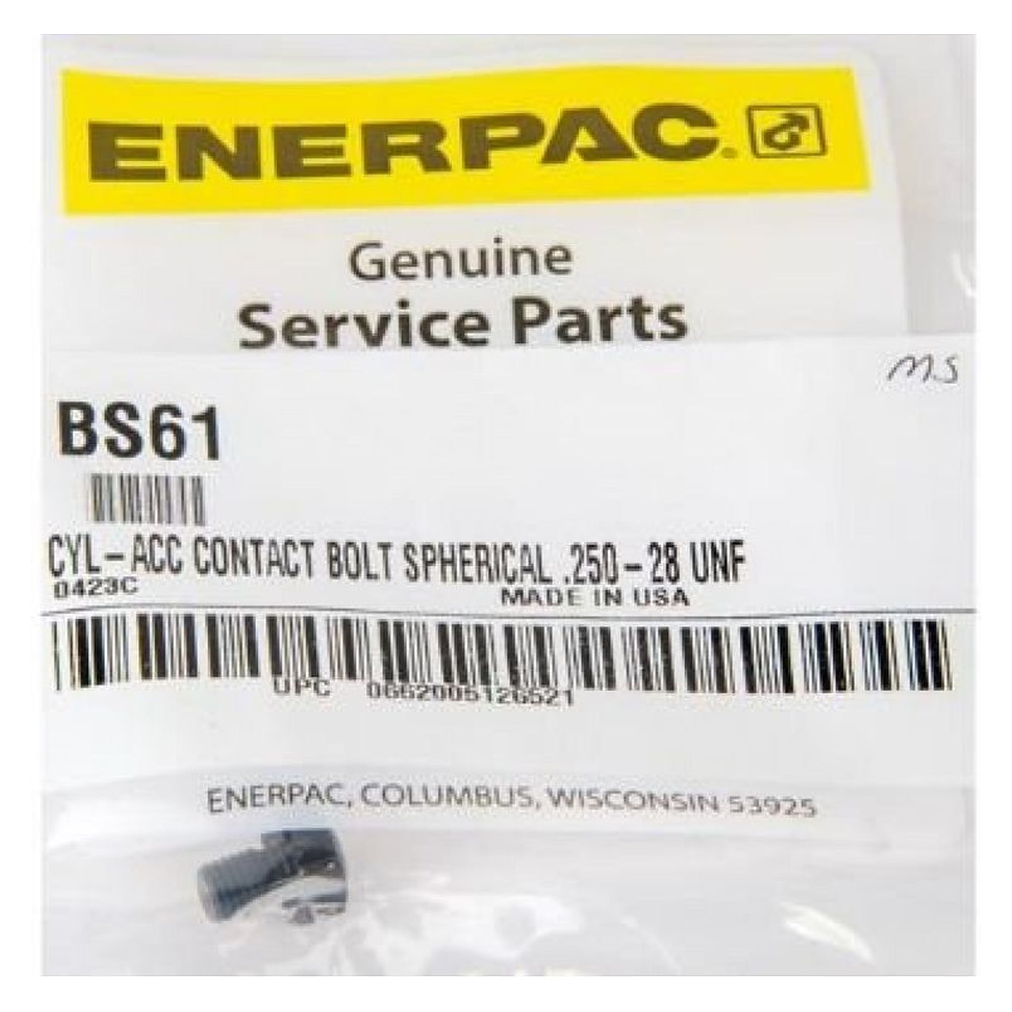 Spherical Contact Bolt, .250-28 UNF Thread - Enerpac BS61