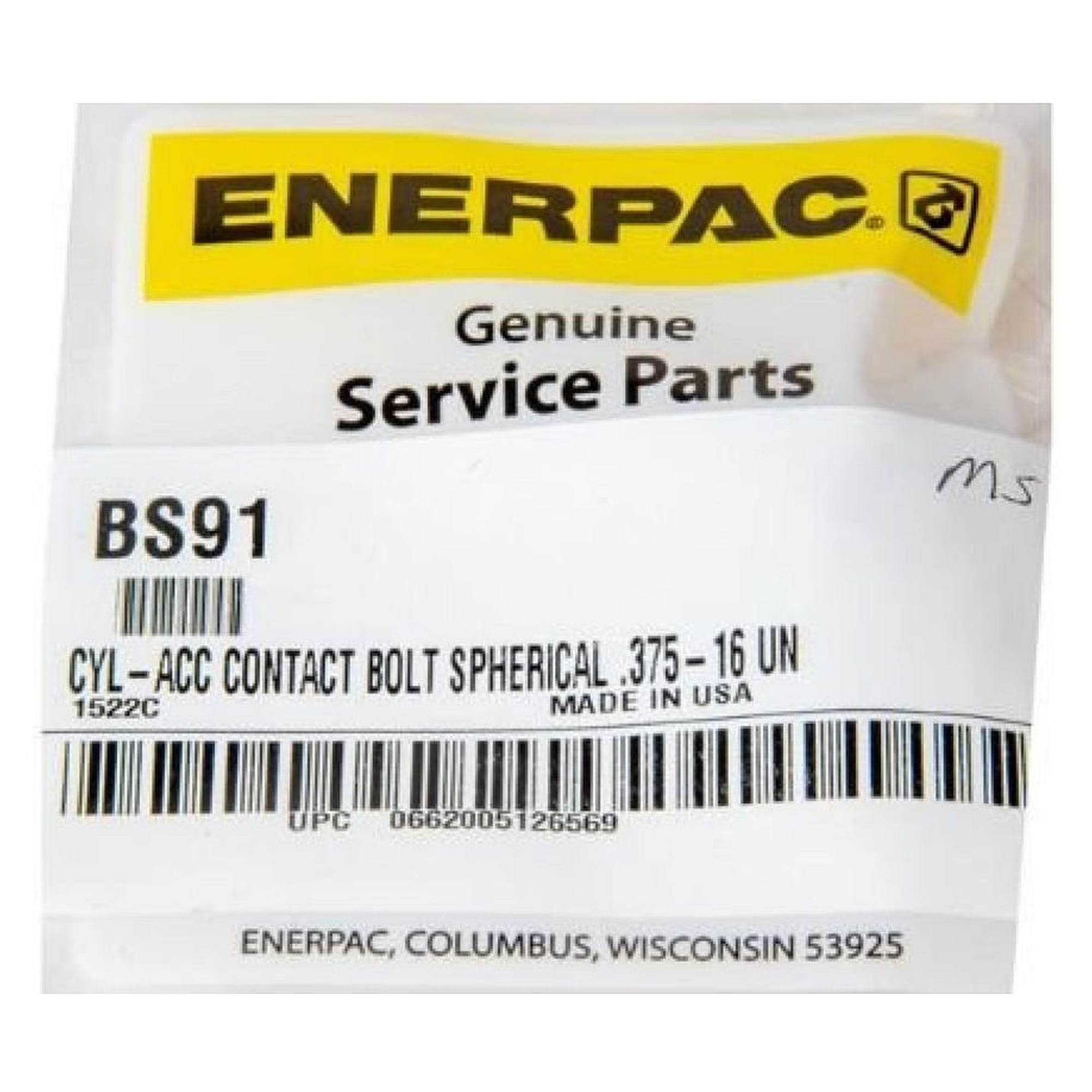 Spherical Contact Bolt, .375-16 UNC in. thread - Enerpac BS91