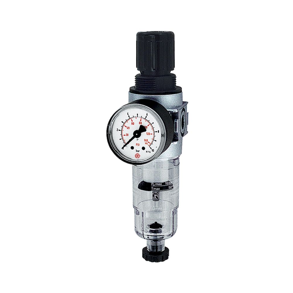 Riegler 100353.Filter regulator »multifix-mini«, PC container, G 1/4, 0.1-3 bar