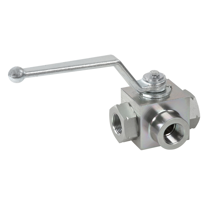 Stauff 6100089325. Ball Valve Mild Steel, zinc/iron-plated 3-way Ball Valves Connection: 1/2 BSP Nominal Size: DN13 Sealing: POM / FKM PN: 315 bar / 4500 PSI