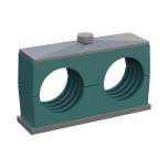 Stauff 1110020647. Komplettschelle Doppel-Baureihe Gr. 2D Ø16mm Polypropylen W5 Anschweißpl., kurz Deckpl., AS-Schraube gerippt, mit Vorspannung