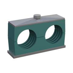 Stauff 1110022440. Clamp Assembly Twin Series Size 5D Ø33,7mm Polypropylene W4 Weld Plate, short Cover Plate, Hex Head Bolt Profiled, with Initial Tension