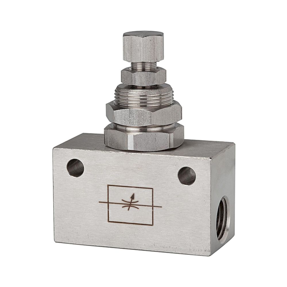 Riegler 103813.Throttle valve, in block shape, Stainless steel 1.4404, G 1/8