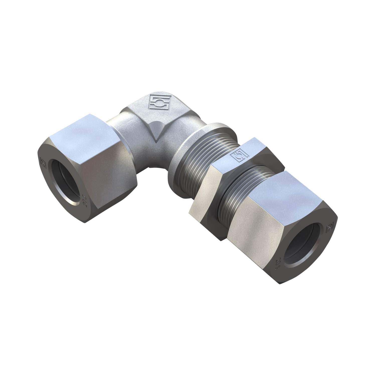 Stauff 6010001164. Elbow Bulkhead Fitting Size / Type: 10L Lock & Union Nut, Cutting Ring Steel, Zinc/Nickel-Plated