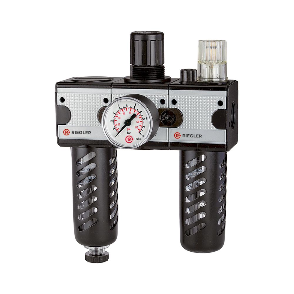 Riegler 100586. Wartungseinheit 3-tlg. »multifix«, PC-Beh., Schutzkorb, BG1, G1/4