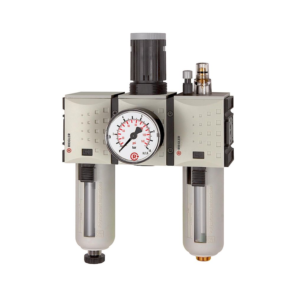 Riegler 100231. Wartungseinheit 3-tlg. FUTURA, PC, BG 1, G 1/4, 0,5 - 8 bar, HA