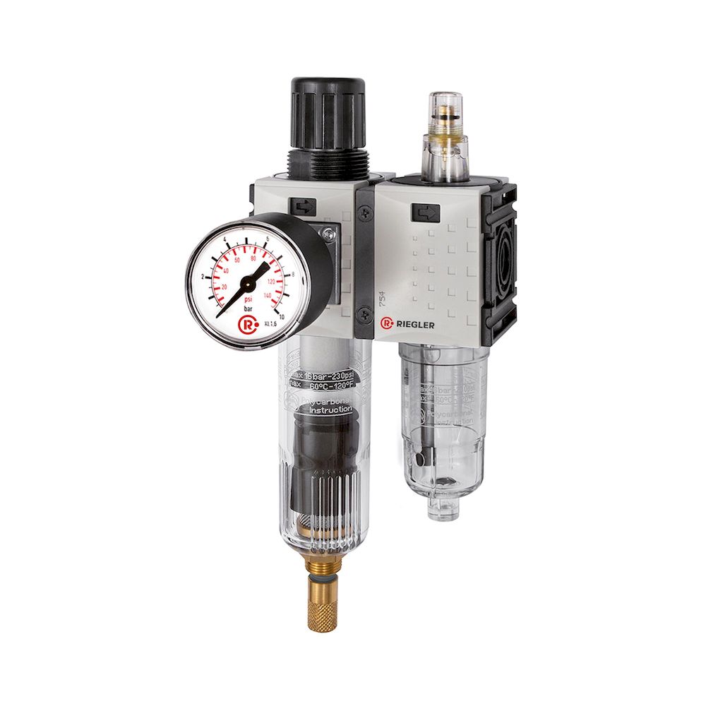 Riegler 142460.Service unit 2-part »FUTURA-mini« PC container, G 1/4, 0.1-4 bar