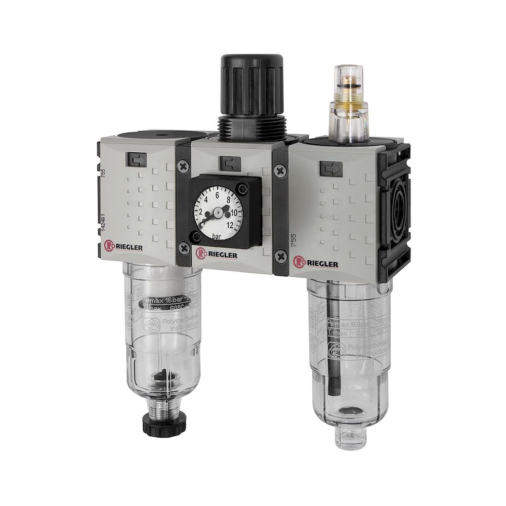 Riegler 142492.Service unit 3-part »FUTURA-mini« PC container, G 1/4, 0.5-10 bar