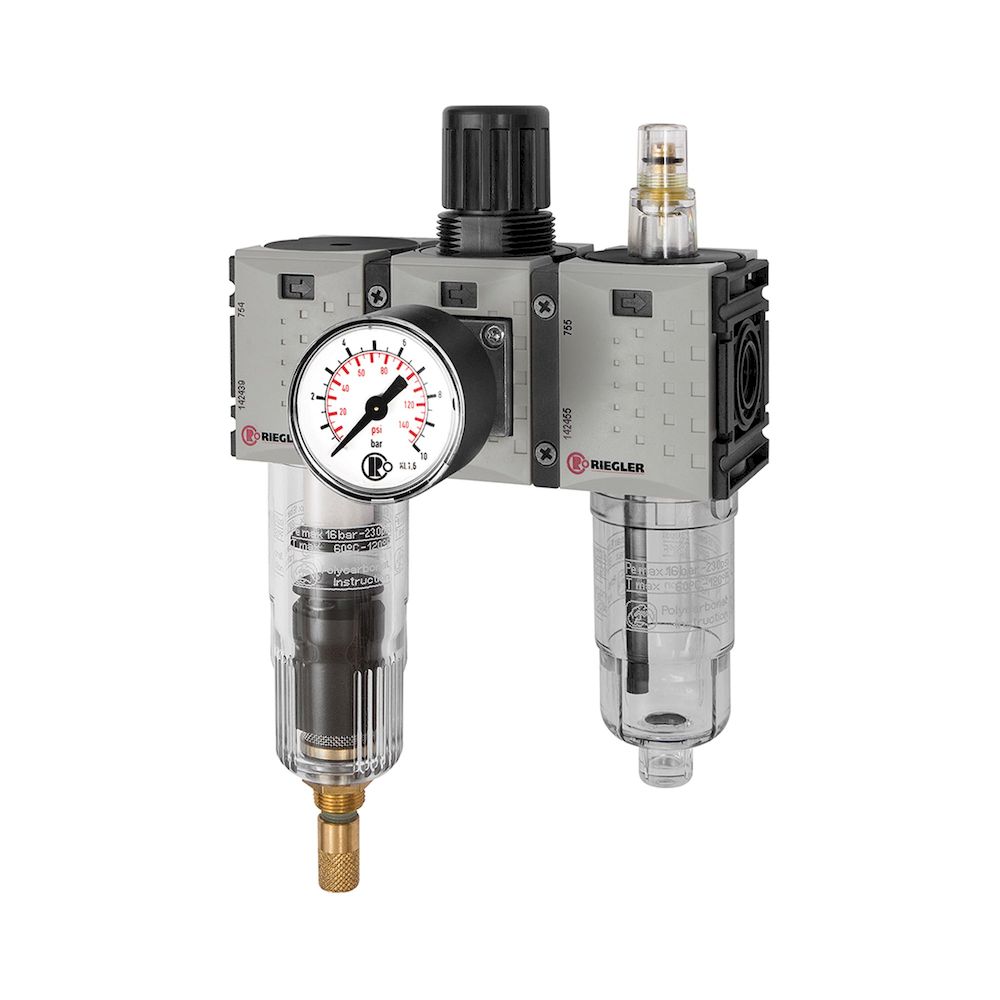Riegler 142485.Service unit 3-part »FUTURA-mini« PC container, G 1/4, 0.5-8 bar