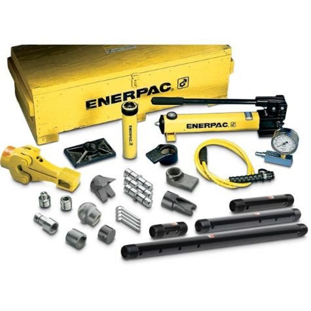 Enerpac MSFP10, 50 kN, Hydraulikzylinder und Handpumpensatz mit 22 Zylinderaufsätzen