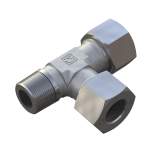 Stauff 6010000488. Male Stud Barrel Tee Size / Type: 08LL M10x1 Taper with Cutting Ring & Union Nut Steel, Zinc/Nickel-Plated