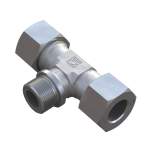 Stauff 6010008632. Male Stud Branch Tee Size / Type: 06LL 1/8 NPT with Cutting Ring & Union Nut Steel, Zinc/Nickel-Plated