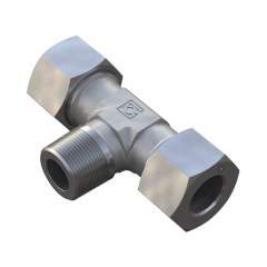 Stauff 6010000447. Male Stud Branch Tee Size / Type: 15L 1/2 BSP Taper with Cutting Ring & Union Nut Steel, Zinc/Nickel-Plated