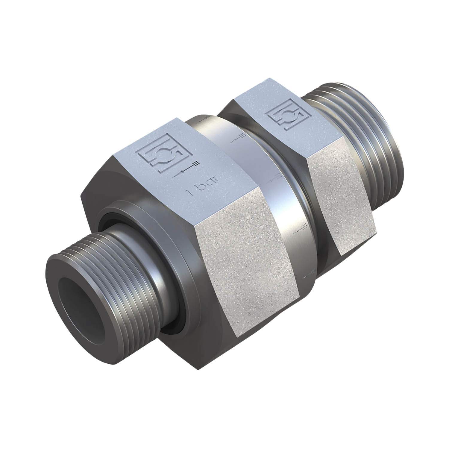 Stauff 6010000220. Male Stud Check Valve Flow to Stud End, Size: 18L M22x1,5, Profile Sealing Valve Body only Opening Pressure: 1 Bar Steel, Zinc/Nickel-Plated