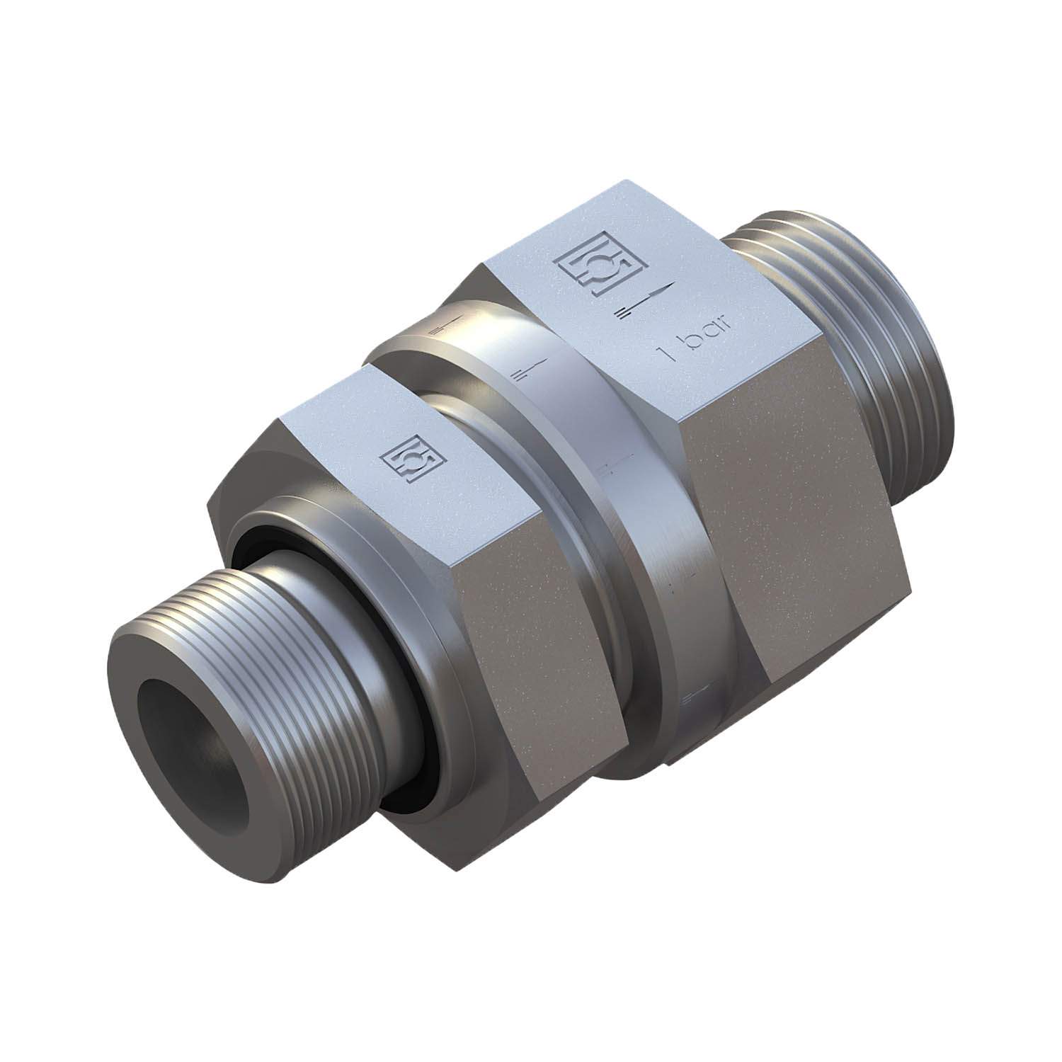 Stauff 6010005056. Male Stud Check Valve Flow from Stud End, Size: 16S 1/2 BSP, Profile Sealing Valve Body only Opening Pressure: 3 Bar Steel, Zinc/Nickel-Plated